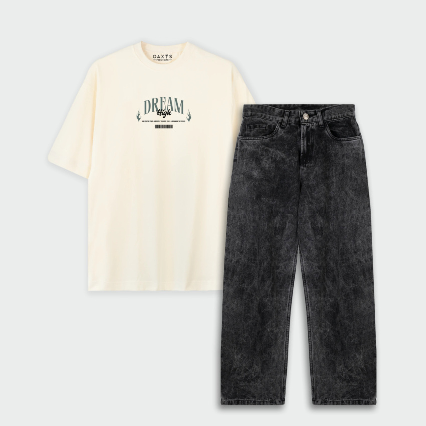 Combo cargo y camiseta oversize estampado