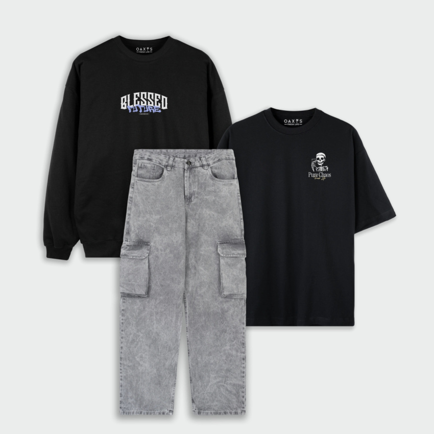 Full combo de buzo con camiseta oversize y cargo