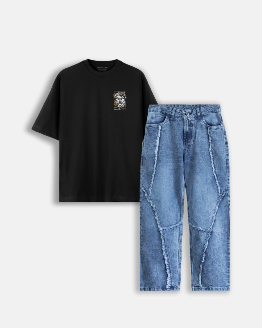 Combo jean y camiseta oversize estampado