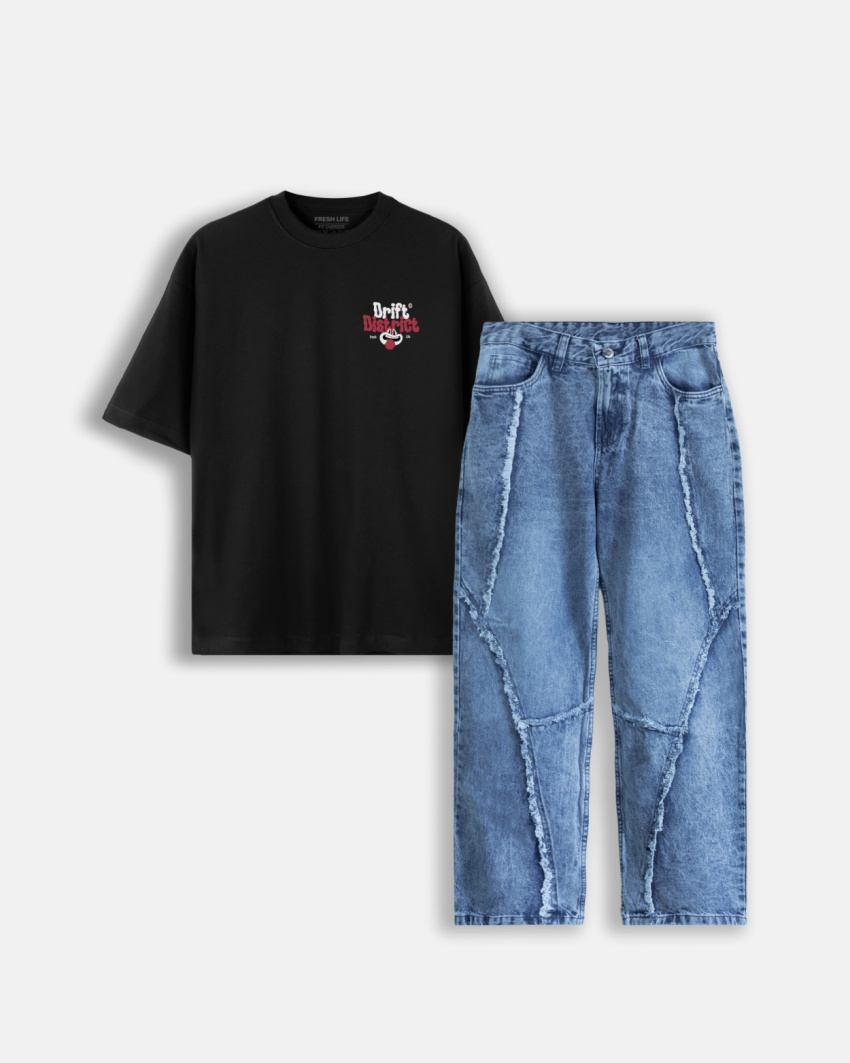 Combo cargo y camiseta oversize estampado