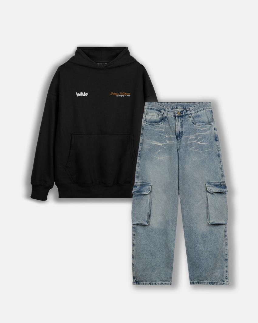 Combo de chompa y jean estampado